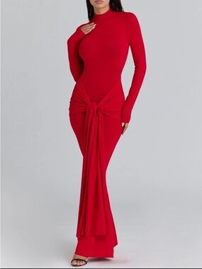 House of CB Imogen Red Long-Sleeve Maxi Dress